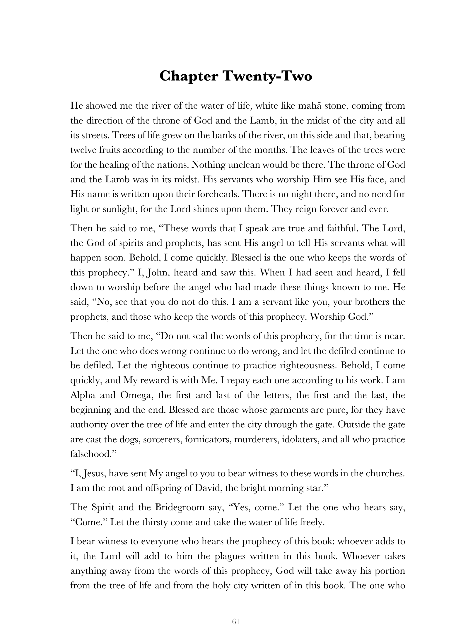 Chapter Twenty-Two — The river of life