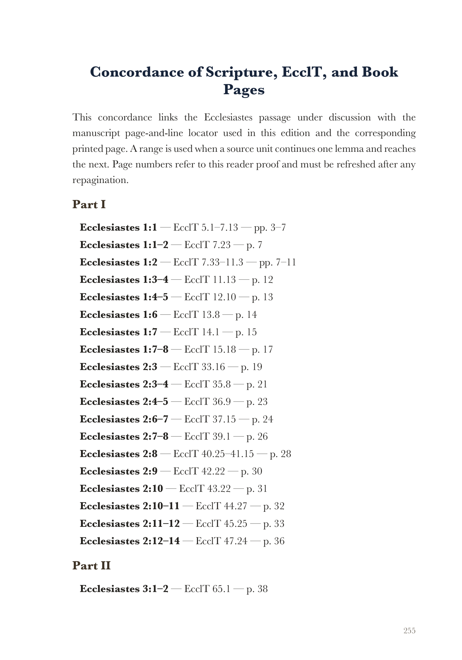 Concordance of Scripture, EcclT and book pages