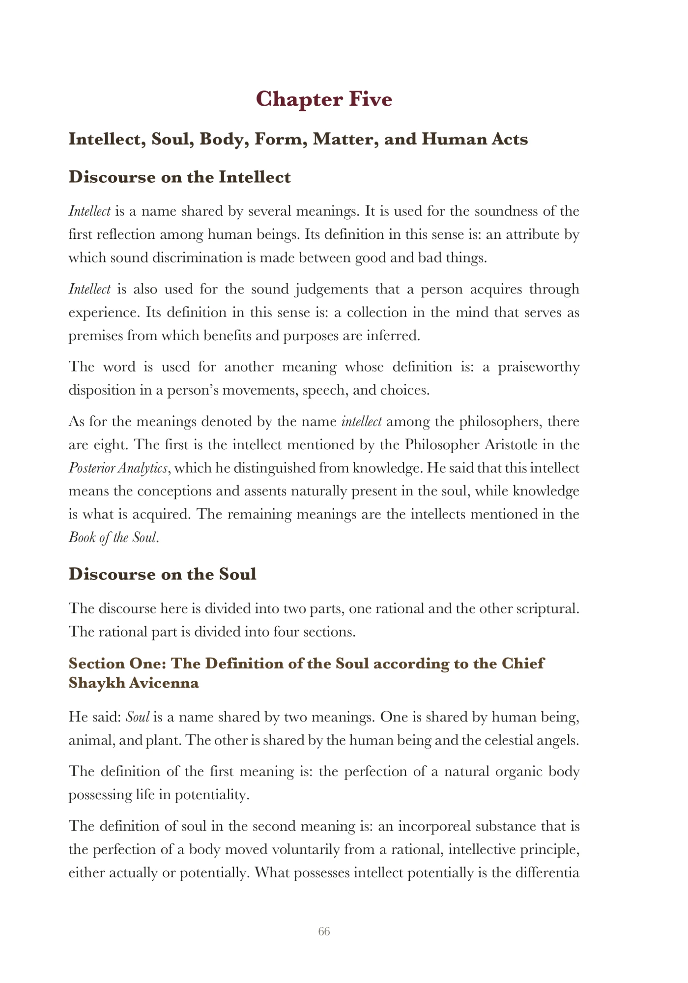 Chapter Five: Intellect, soul, body, and human acts