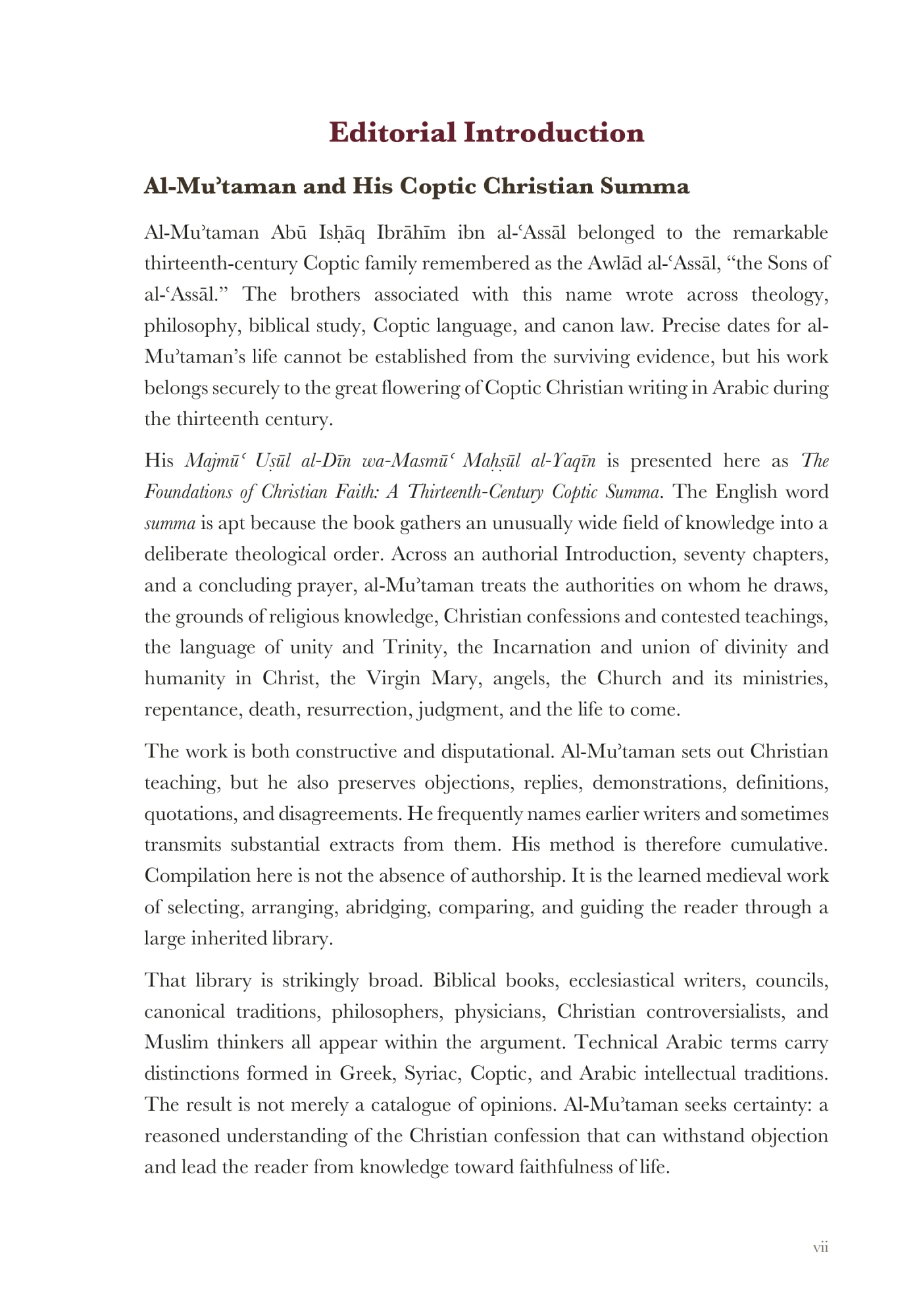 Al-Muʾtaman and his Coptic Christian summa