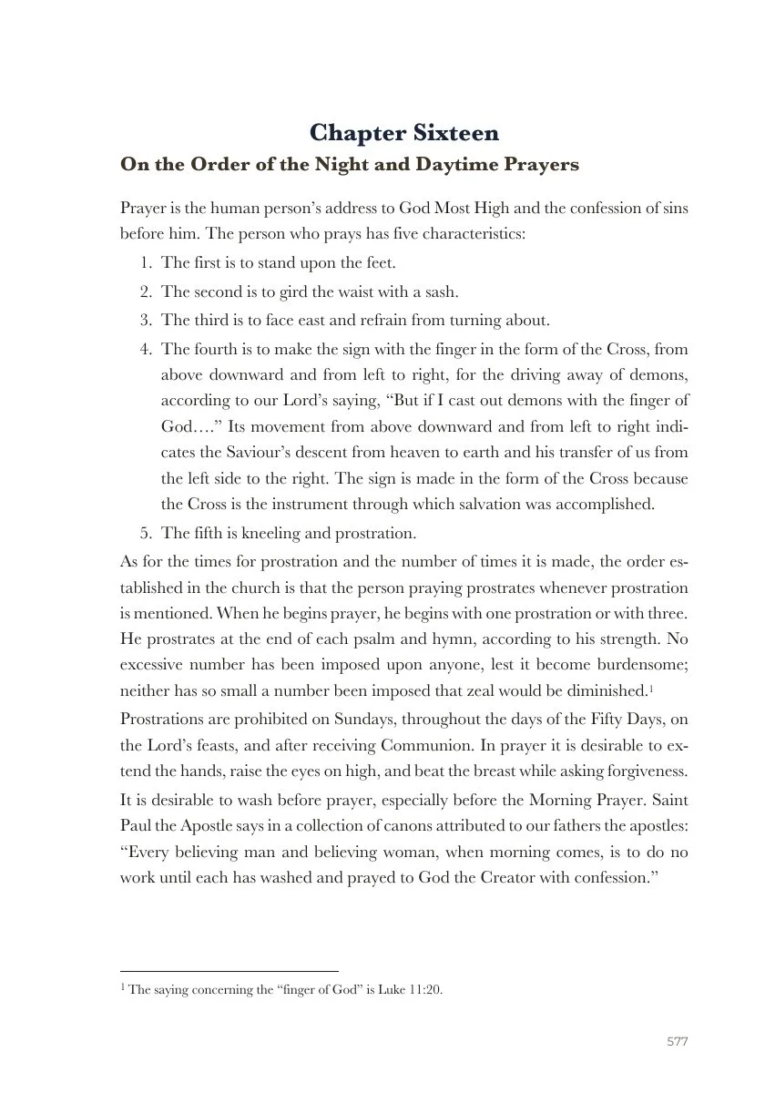 Chapter Sixteen — Night and daytime prayers, including Matins