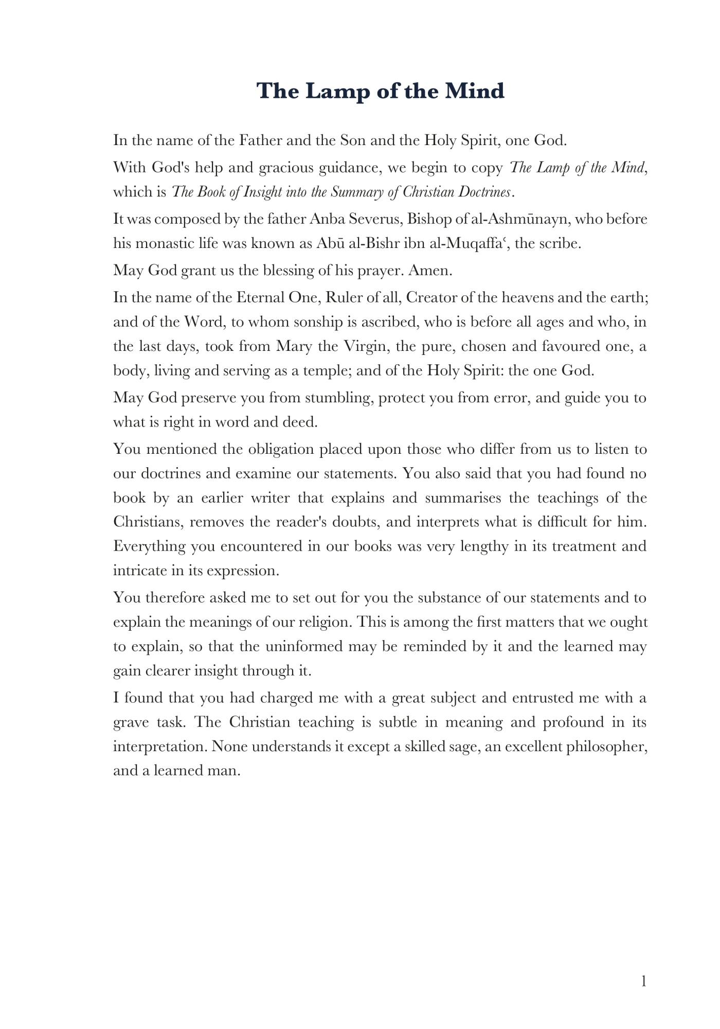 The opening of The Lamp of the Mind