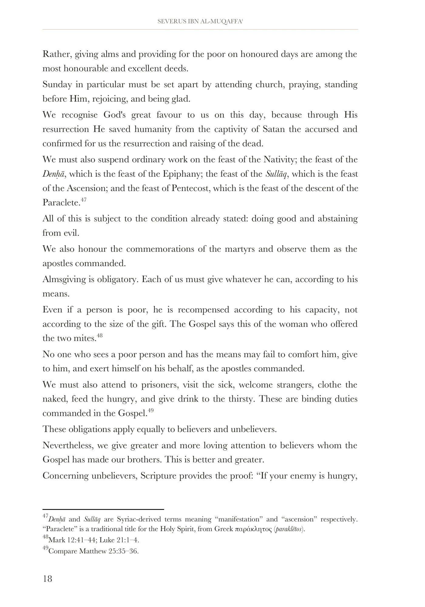 Almsgiving, Sunday, and the feasts