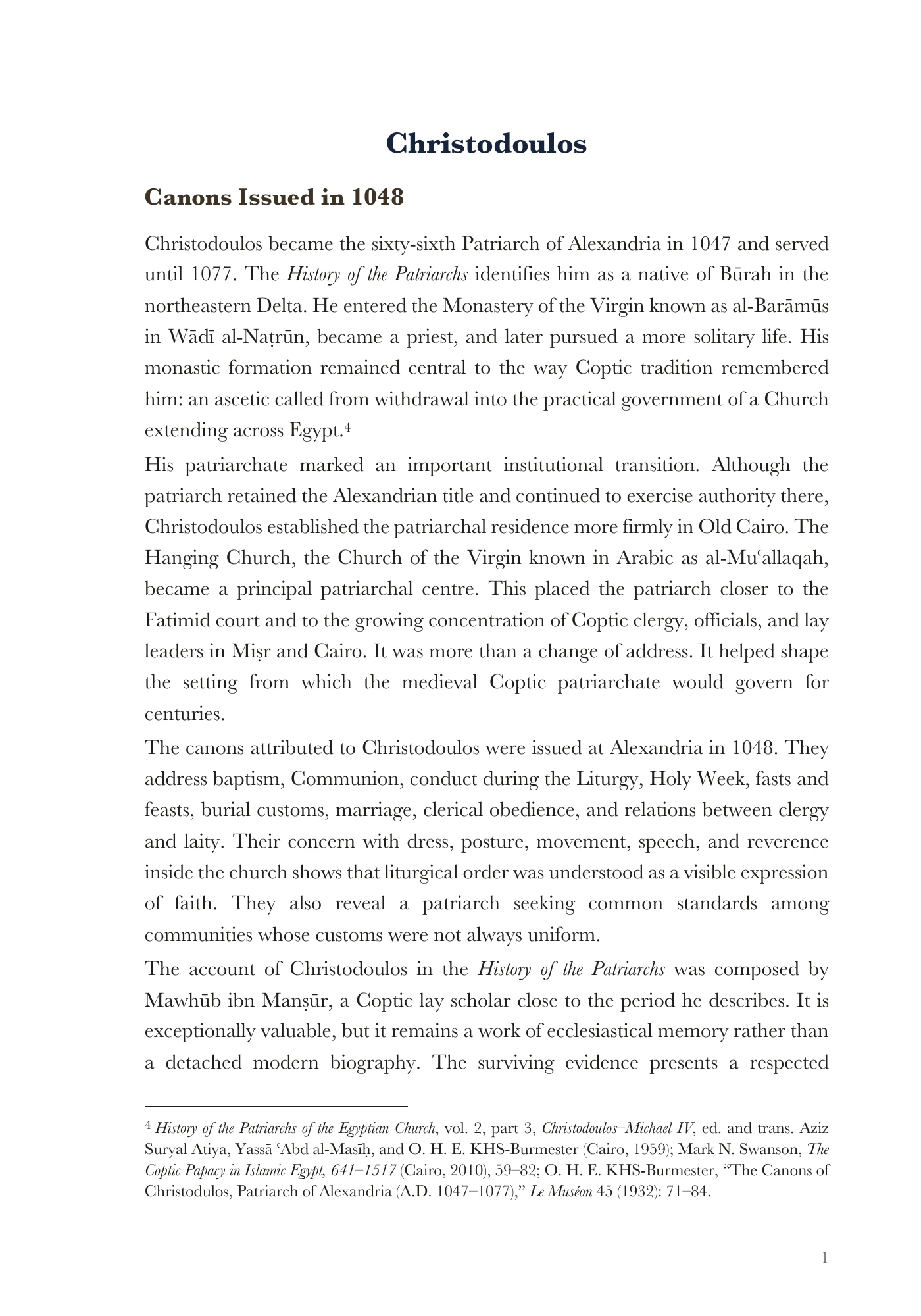 Christodoulos and the canons of 1048