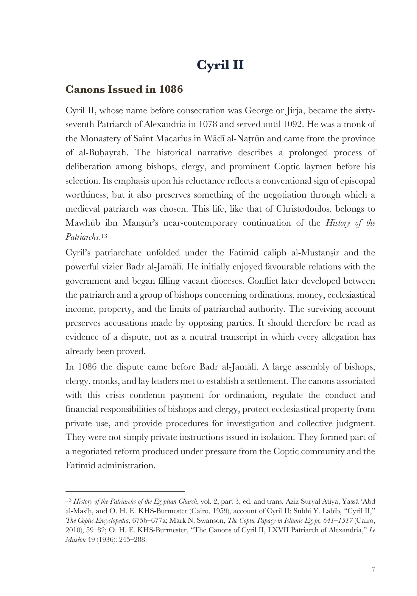 Cyril II and the reform canons of 1086