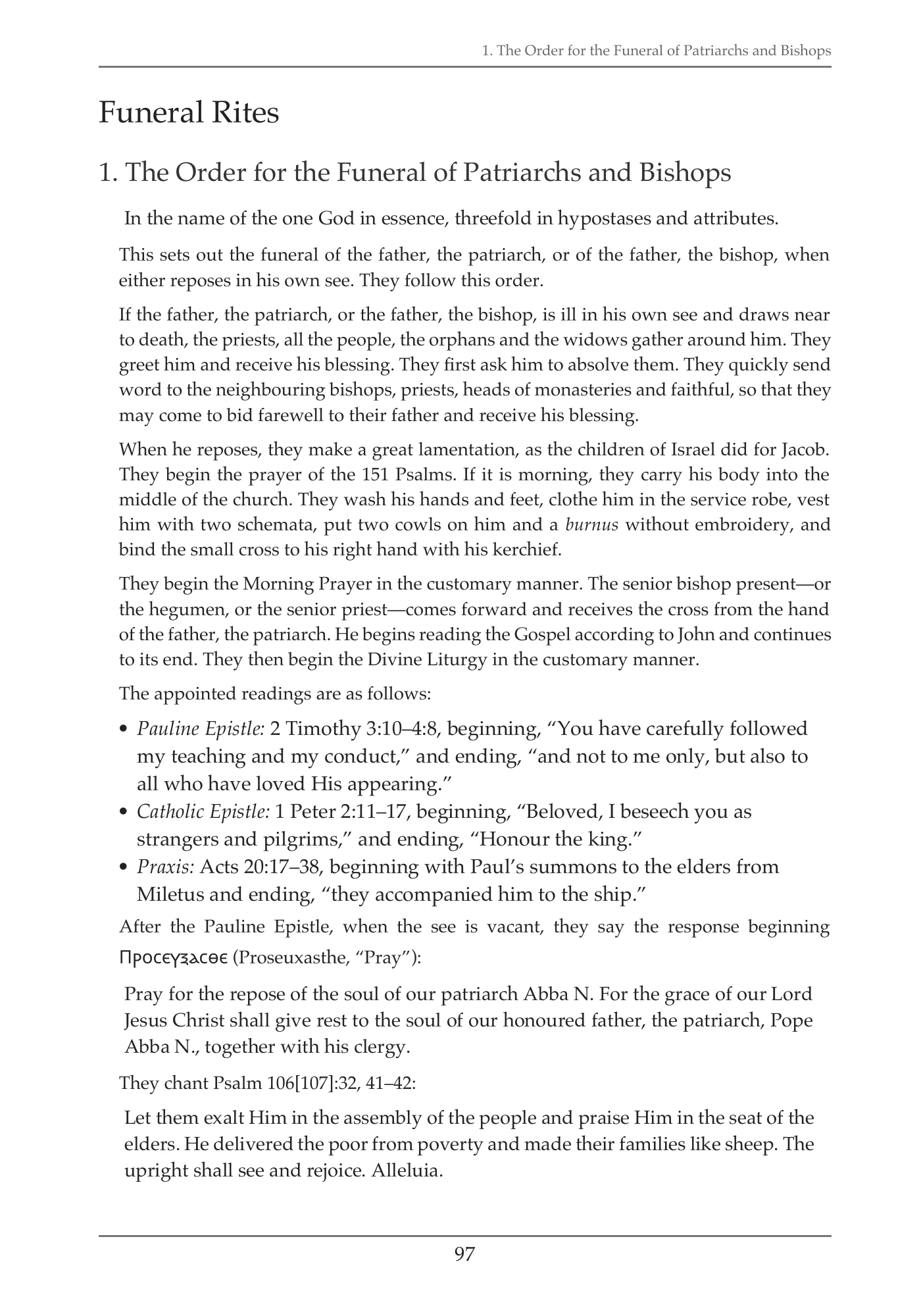 Funeral rites for patriarchs and bishops
