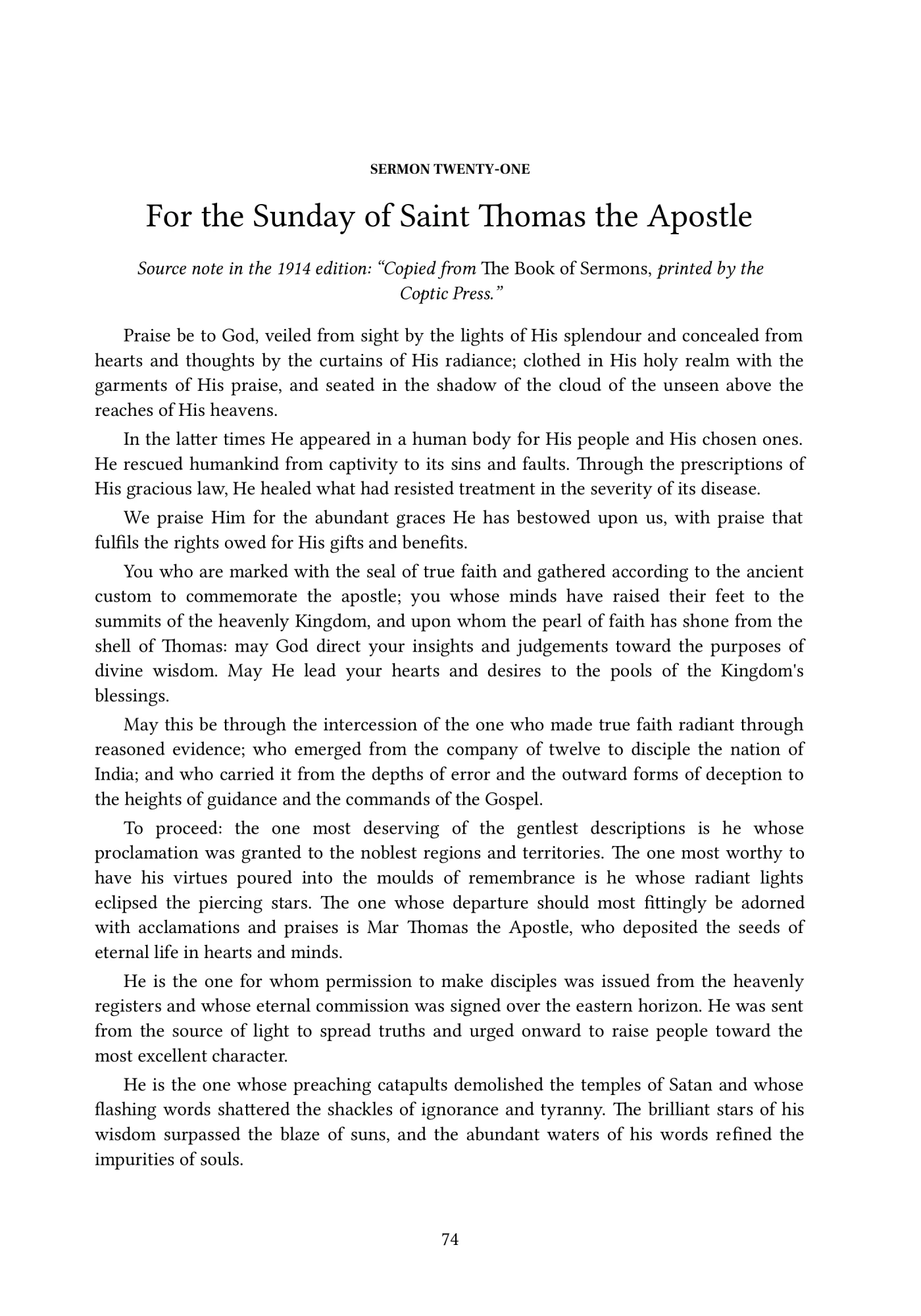 The Sunday of Saint Thomas