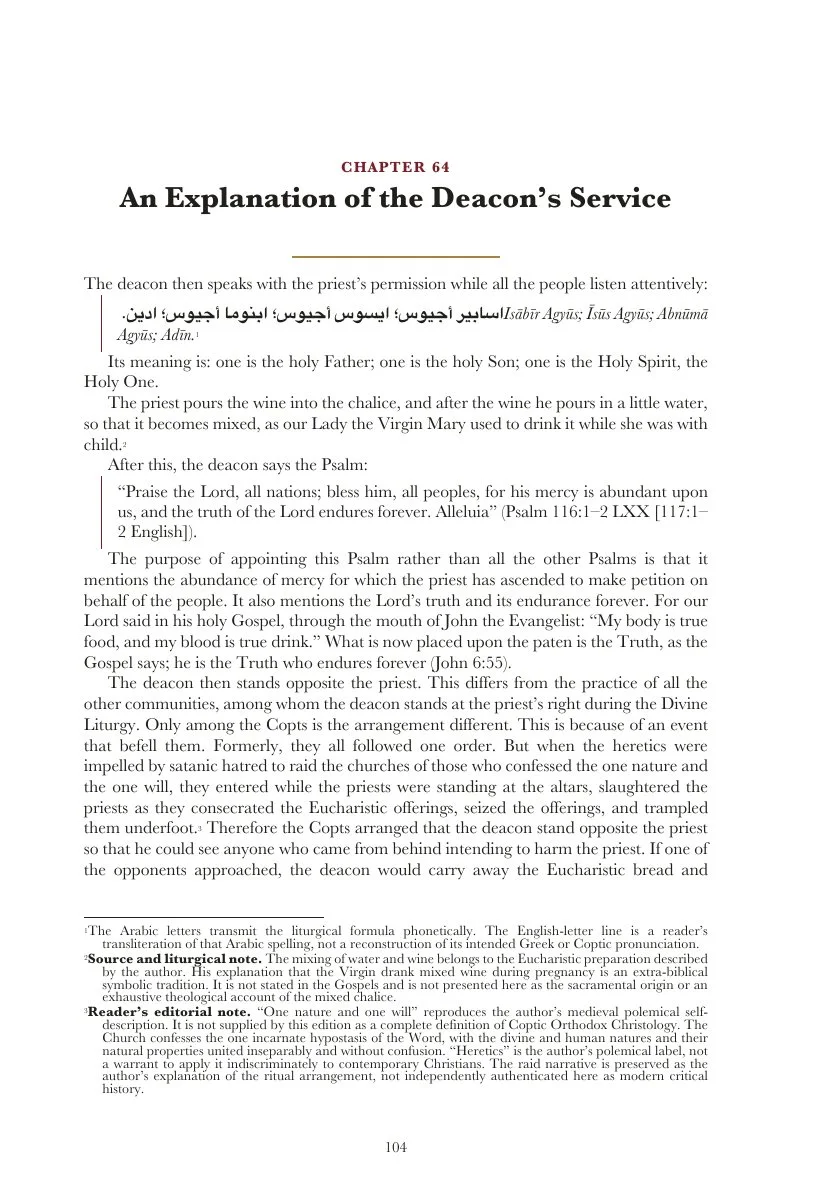 Chapter Sixty-Four — The deacon’s liturgical service