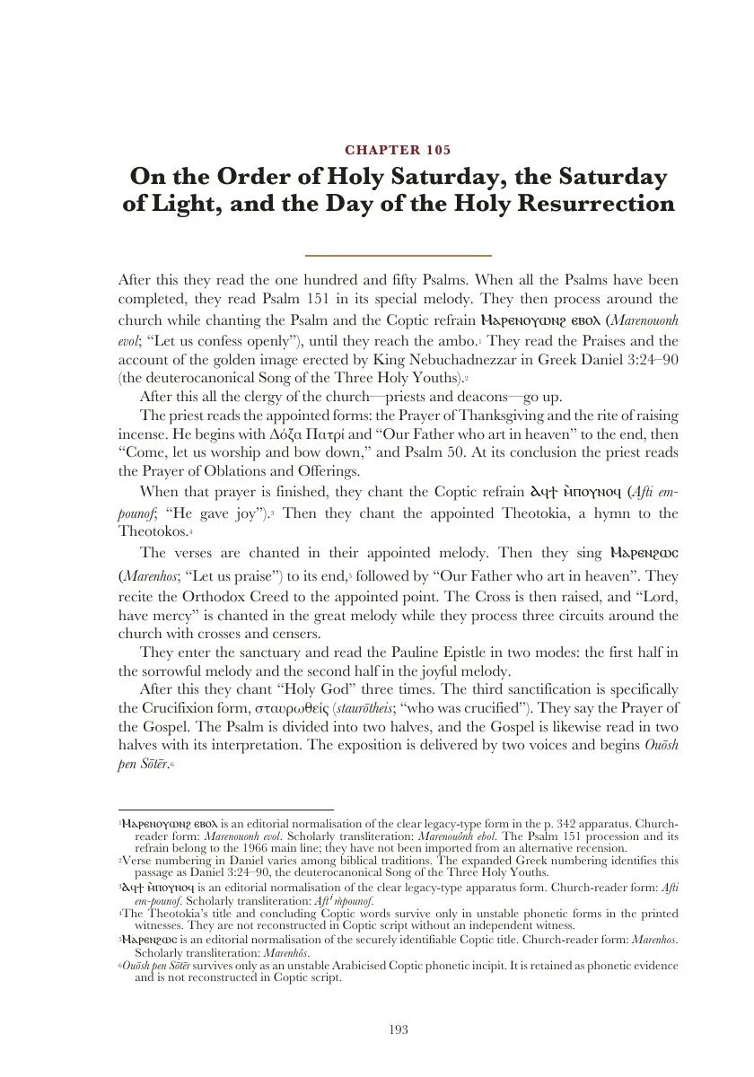 Chapter One Hundred and Five — Holy Saturday and the Coptic Resurrection refrain