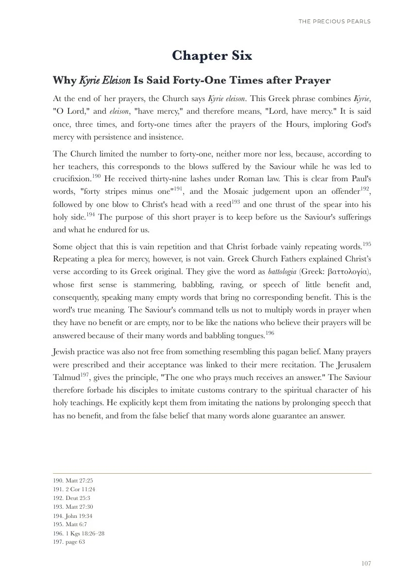 Part One, Chapter Six: Why Kyrie Eleison is said forty-one times after prayer