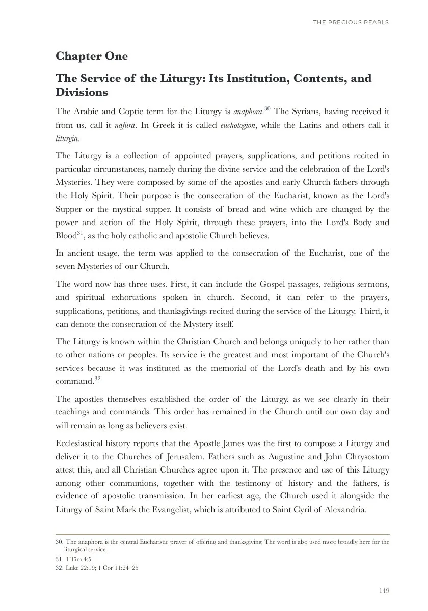 Part One, Chapter One: The Divine Liturgy, its institution and divisions