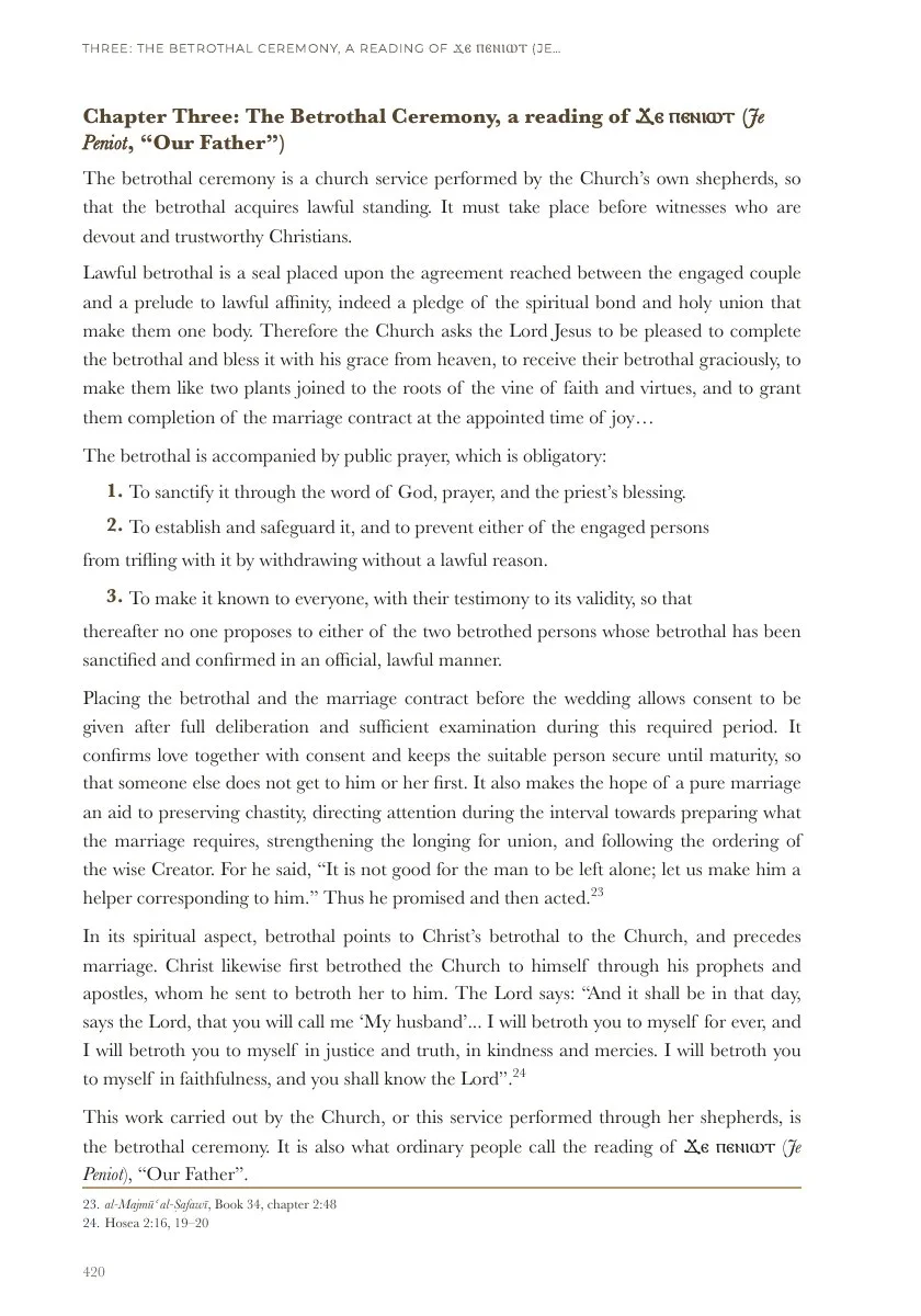 Part Two, Chapter Three: The Coptic Je Peniot in the betrothal service