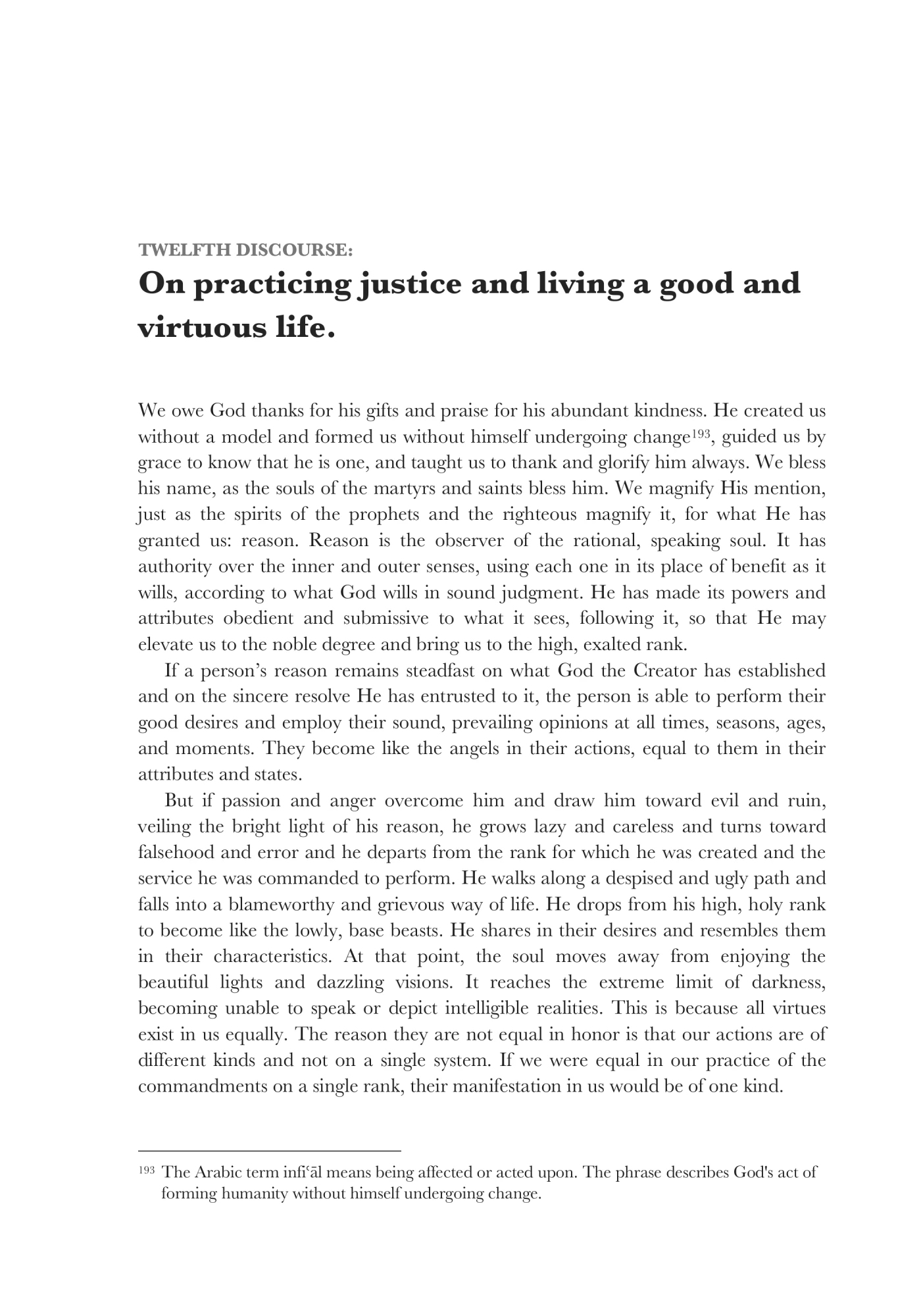 A just and virtuous life